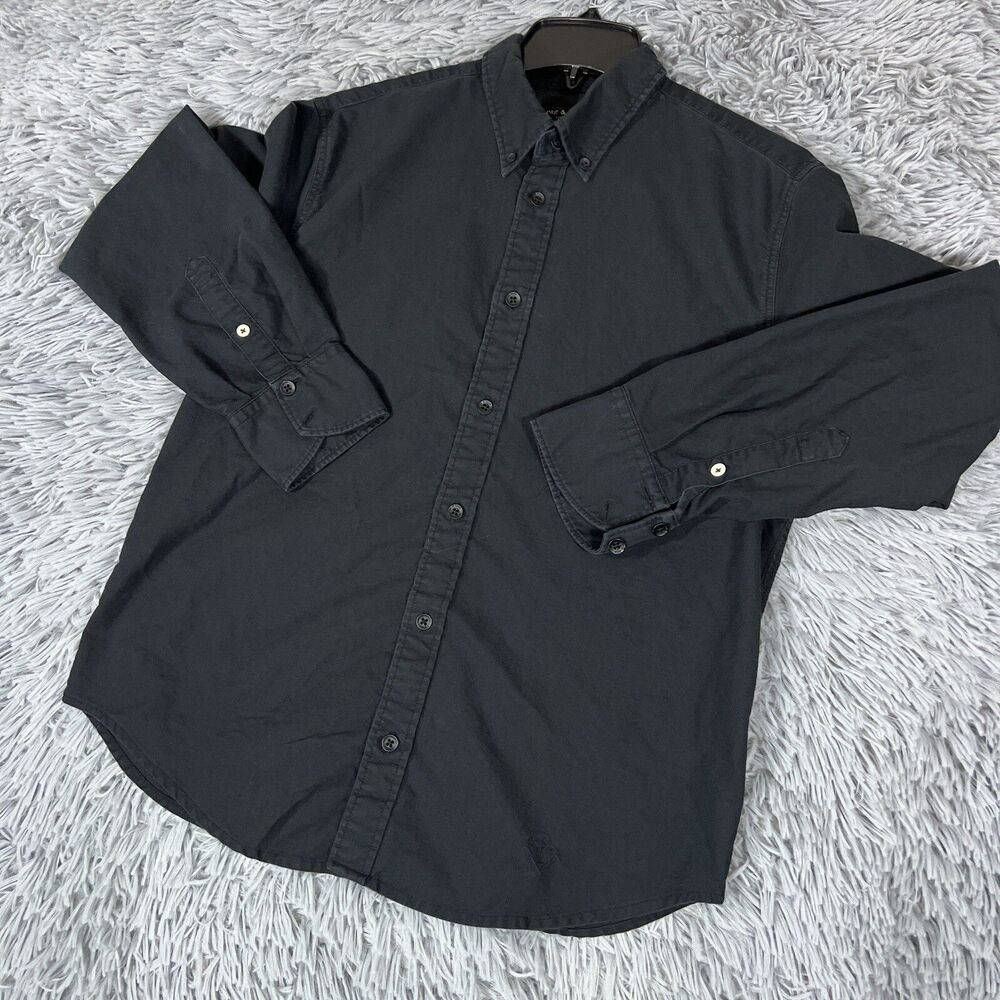 Rag Bone Adult Shirt Medium Black Button Down Solid Fit 2 Cotton Casual Mens